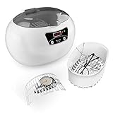 USO MÚLTIPLE: nuestro limpiador ultrasónico tiene resultados de limpieza profesional, amplia compatibilidad y ahorro de energía en el pulido de joyas, relojes, gafas de sol, dentaduras postizas, cuchillas de afeitar, vajillas, bolígrafos. Simplemente use agua del grifo y agregue un poco de jabón.