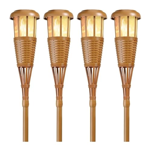 Lampes torches solaires bambou x4 à LED pour un éclairage paysager extérieur