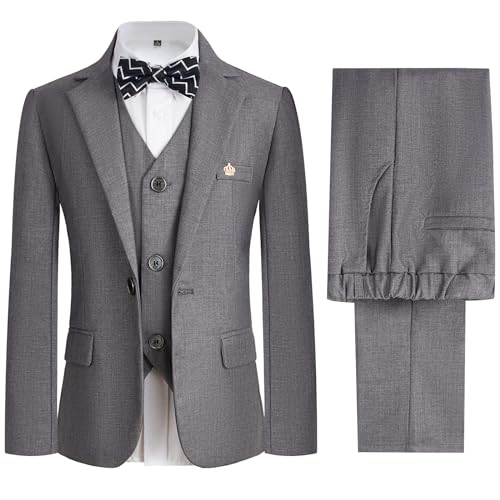 Reviews de Trajes y Blazers para Niño los más recomendados. 45 Conjunto de traje de 4 piezas para niños, ajuste delgado, ropa formal, anillo portador, chamarra y pantalones, Gris, 4 Años
