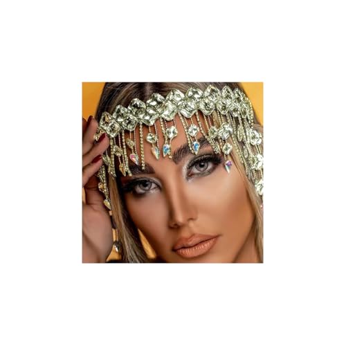 STONEFANS Flapper Headpiece Gold Tassel AB Rhinestone Gatsby Headpiece Gold Roaring 20s Hair Great Gatsby Accessories for Women Wedding Brithday Jewelry