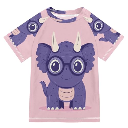 MNSRUU Toddler Boy Rash Guard Short Sleeve Swim Shirt Cartoon Dinosaurs Print Rashguard 5-6T Beach Shirts Quick Dry,10