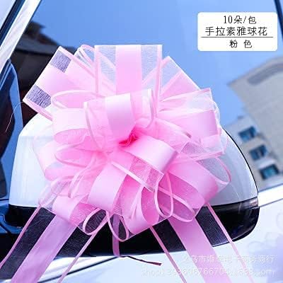 30pcs Solid Color White/Gold Beautiful 65mm Large Pull Bow Ribbon for Bouquet Flower Gift Packing Wedding Car Party Decoration (Pink)