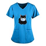 GoGreen Sprouter Women's Scrub_Tops Short Sleeve V-Neck Work Uniform Pocket Top Blue