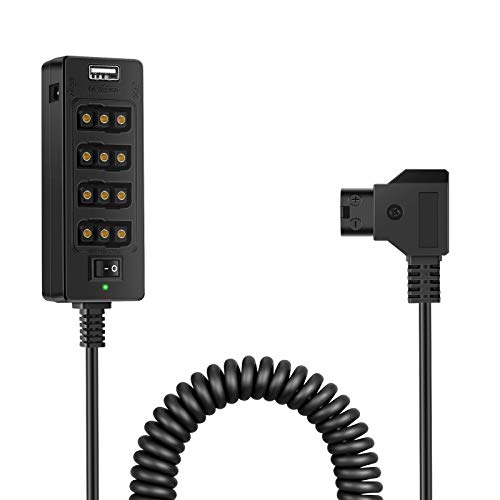 Neewer Cable D-Tap Male to 4-Port D-Tap Female Coiled Splitter Cable ...