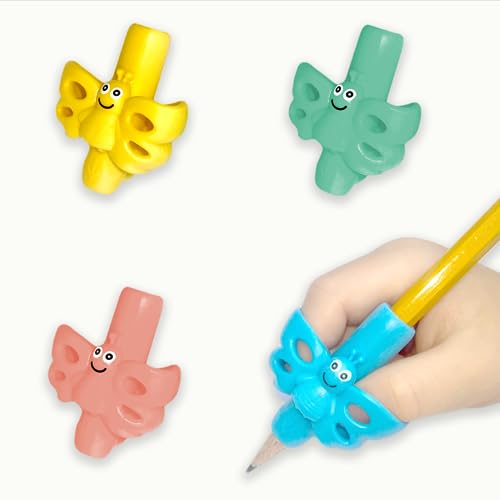 Channie's 4 Pack Pencil Grips for Kids, Colorful Butterfly-Shaped Pencil Holder for Kids, Great for Left Handed & Right-Handed Writers, Ideal for Practicing Handwriting & Math, Improve Penmanship