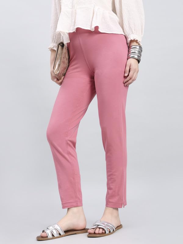 Image of GO COLORS Soft Cotton Stretch Kurti Pants Full Length for Women| Breathable, Mid Rise