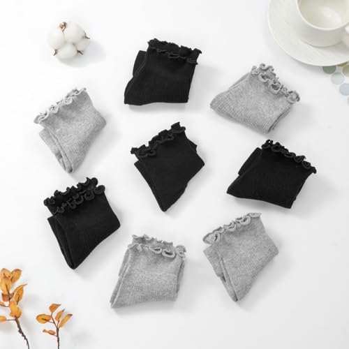 Image of 8 Pairs Cute Ruffle Frilly Ankle Socks Women, Lace Lettuce Socks