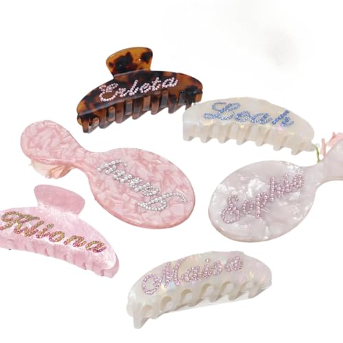 Fermaglio per capelli grande con nome personalizzato, fermagli per capelli con perle e strass, regalo per proposta di damigella d'onore, accessorio per matrimonio (nome del nome)