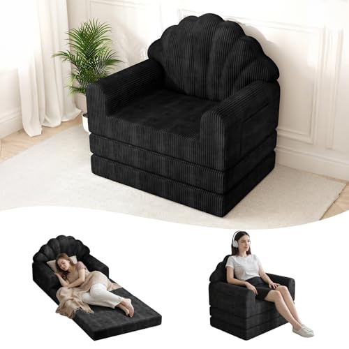 DSNAPE 2-in-1 Folding Sofa Bed, 75" D x 34" W Convertible Futon Sleeper Chair for Adult with Extra Back Support, Fold Out Bean Bag Floor Foam Lounger Couch for Living Room Bedroom Small Space, Black