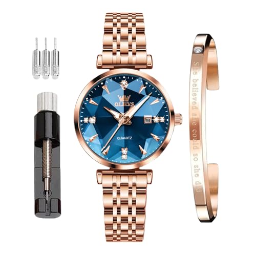Image of OLEVS Women's Analog Watch Quartz Rose Gold Stainless Steel Strap Fashion Luxury Business Circular Calendar Simulated