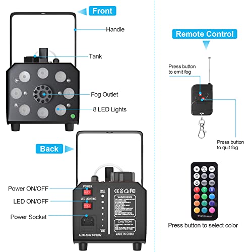 Light Rain And Splash Proof Fog Machine, Hakuta 500W Smoke Machine With 2300 Cfm Output Of Fog And 2 Remotes, 8 Led Lights With 4 Light Effects For Outdoor Music Festival Pool Party Wedding Dj Stage #TOP5