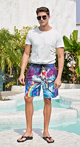 Tuonroad Men's Printed Galaxy Space Cat Shark Whale Summer Holiday Beach Shorts Hwaiian Bathing Suit Shorts Tropical Beach Casual Style Board Shorts,Medium,Captain Cat #TOP4