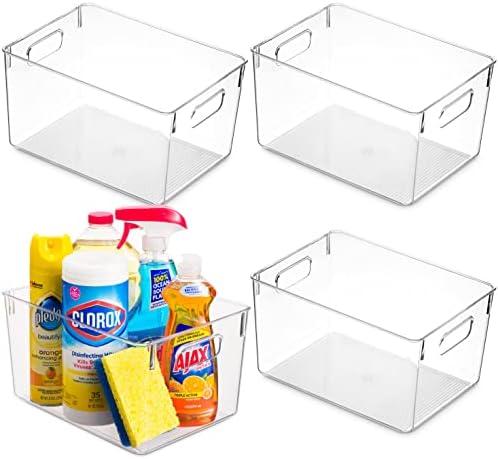 Pack Of 4 Plastic Kitchen Organization Pantry Storage Bins - Fridge Organizer, Cabinet Organizers, Household Food Storage Baskets for Countertops, Cabinets, Refrigerator, Freezer, Bedrooms, Bathrooms