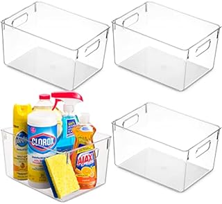 Pack Of 4 Plastic Kitchen Organization Pantry Storage Bins - Fridge Organizer, Cabinet Organizers, Household Food Storage Baskets for Countertops, Cabinets, Refrigerator, Freezer, Bedrooms, Bathrooms