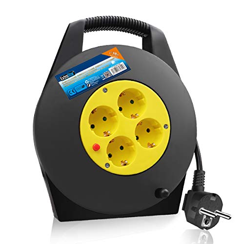 ExtraStar Cable de alimentación de bobina enrollable de 10 metros y 4 enchufes (2P+T) (10M) …