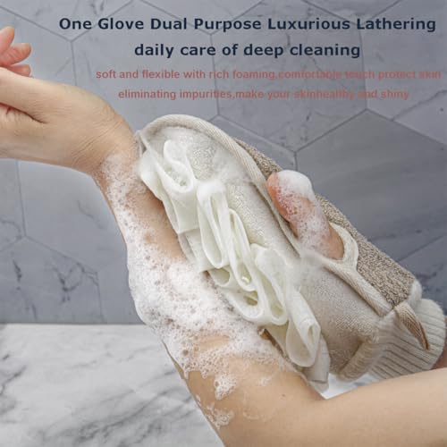 Loofah Sponge, Exfoliating Mitt Shower Loofah,Double-Sided Exfoliating Glove for Men and Women, Loofah Exfoliating Body Scrubber for Smooth Skin, Exfoliator Bath Sponges for Shower - Image 5
