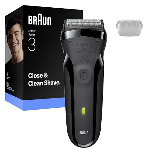 Braun Series 3 Elektrorasierer Herren – Rasierapparat mit 3 Flexiblen Klingen, 30 Minuten Akkulaufzeit, Trockenrasierer für Männer – 300s, Grau