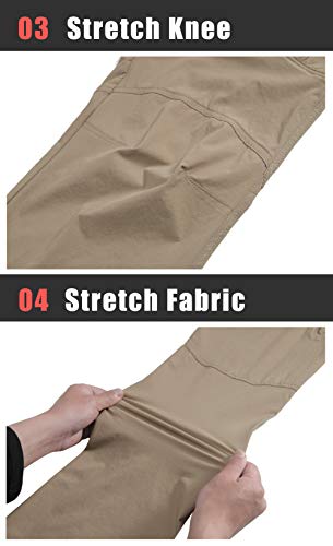 Tacvasen Men's Quick-Dry Pants Water-Resistant 8 Pockets Ripstop Hiking Pants Khaki, 34 #TOP5