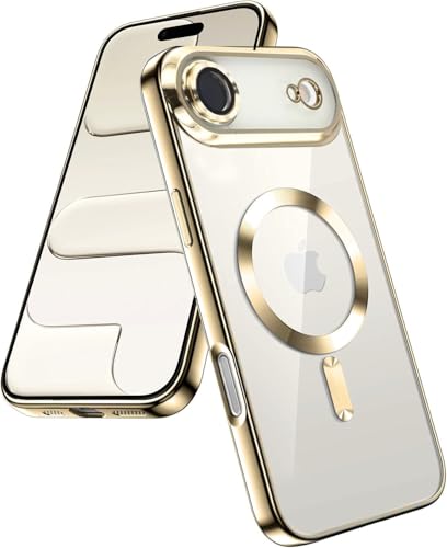 Image of VONZEE Electroplating Transparent Clear Logo Back Cover TPU Compatible with iPhone 17 Air Case, Compatible with Magsafe, Full Body & Individual Camera Protection for Each Lens for Men & Women (Gold)