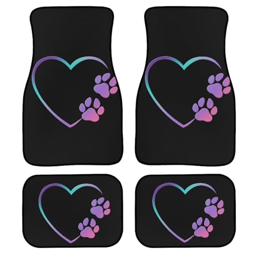 Biyejit Love Dog Paw Waterproof Universal Fit Car Floor Mats, Car Carpet Mats, Black Car Mats with Anti-Slip Backing & Driver Heel Pad Fit for SUV, Vans, Sedans, Trucks, Set of 4pcs