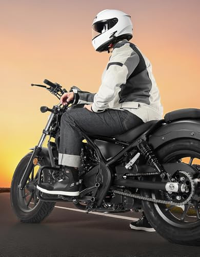 KEMIMOTO Motorrad Schuhe Herren, Motorradstiefel Causal,mit Verstärkte Schaltpads, Aktmungsaktiver Motororad High- Top-Sneaker Männer, Schwarz