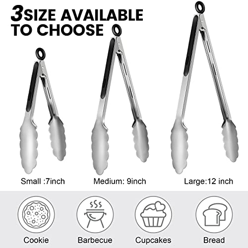 12 Pack Stainless Steel Kitchen Tongs 7/9/12 Inches Food Serving Tong Kitchen Cooking Tongs High Heat Resistant Tongs For Cooking Non Stick Locking Kitchen Tong Food Tongs For Grill Salad Frying Bbq #TOP1