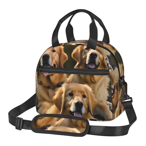 JBJGKHLP Golden Retrievers Stampa Pratica Borsa da picnic isolata Grande Capacità Pasti Bevande Snack Carino Comodo