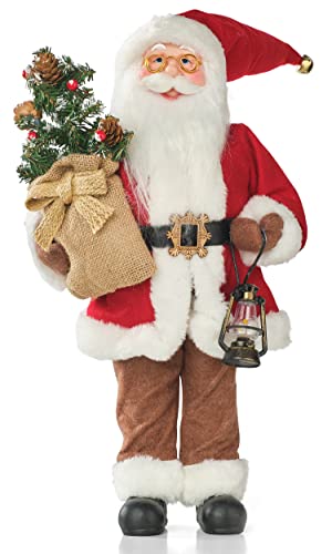 GOVITA - Pupazzo di Babbo Natale 50 cm, Addobbi Natalizi, Figura di Babbo Natale con Regalo, Decorazioni Natalizie per Tavolo
