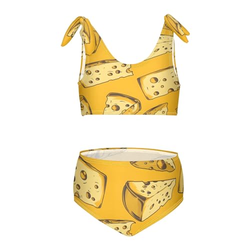 Girls' Bikini Set, Cheese Color Pattern Kids Swimsuit 2 Pcs Beach Bathing Suit