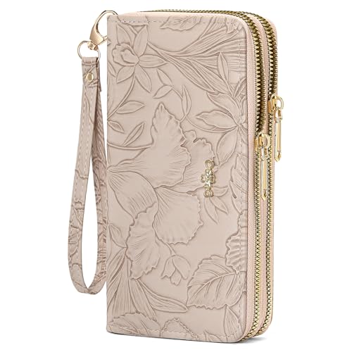 Image of RNIEGA Wallets for Women RFID Blocking Leather Women's Wallet Large Capacity Double Zip Wristlet Clutch | Credit Card Holder Ladies Phone Purse