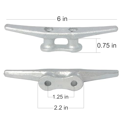 VEITHI Dock Cleats 6 inch with Fastener,Hot Dipped Galvanized Cast Iron Boat Cleat Dock Boat Cleats, Rope Cleat Boat Dock Cleats Ideal for Dock, Decks, Piers for Tying up Boats,Marine Decor (12 Pack) by VEITHI - Image 3