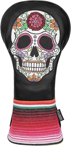 SHABIER Rose Embroidery Design Golf Headcover Sugar with Skull Design for Golf Club (Black, Fairway)