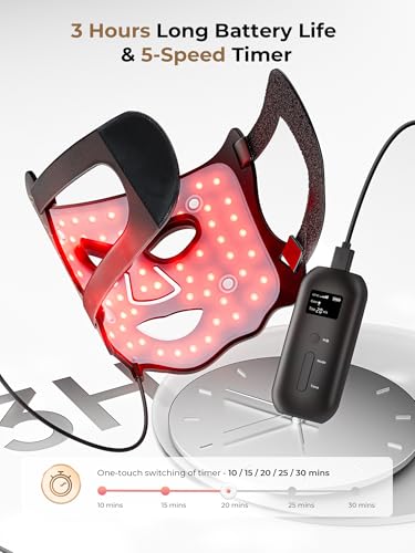 Image of Red Light Therapy Mask with Cooling Gel Pack, 7-Color NIR 850nm LED Face Mask, LED Light Therapy Mask (E106A) with Rechargeable Remote - 180 Mins Use, Red Light Mask Home Travel Gift, Black