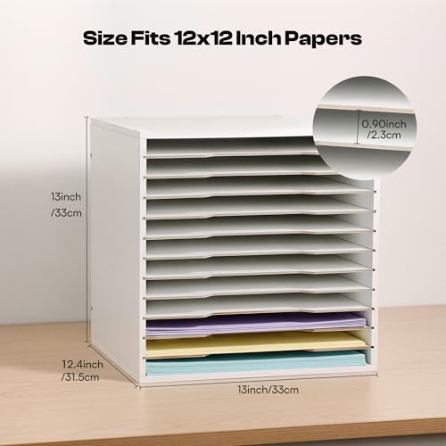 Image of Caydo 12x12 Paper Storage Organizer for 13 inch Cube Cabinet, 12 Slot Rack | Paper Organizer with Adjustable Shelves Shelf Holder for Scrapbooks, Cardstock for Craft Home Desk