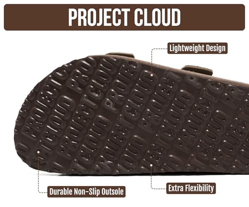Image of Project Cloud Mens Sandals 100% Genuine Leather - Memory Foam Insole & Cork Footbed Slides for Men Footwear - Non-Slip Summer Sandals for Men & Lightweight Mens Slides (Heritage)