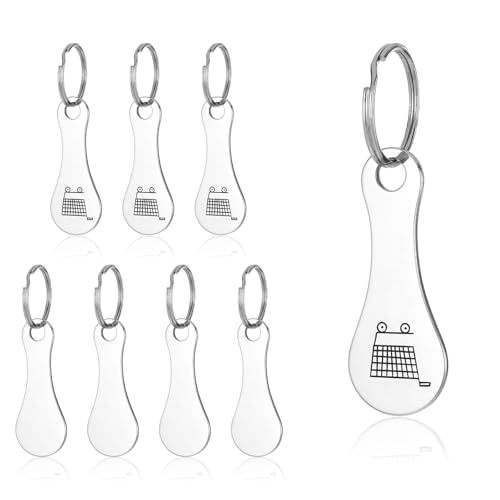 ElevateTech Trolley Token, 8 Pcs Aluminum Alloy Trolly Coin Key Ring UK Portable Shopping Trolley Tokens Keyring Mini Metal Removable Trolly Key for Releasing Supermarket Cart, 2 Styles, Silver
