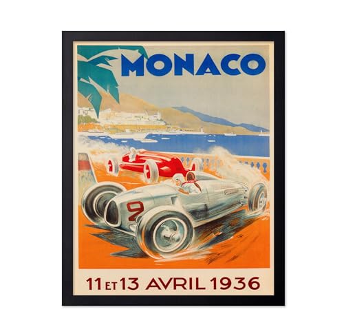 Poster Master Monaco Car Racing Print - Vintage Wall Art - Car Race Poster - Great Wall Decor Gift for Home, Office, Living Room, 8x10 Black Framed