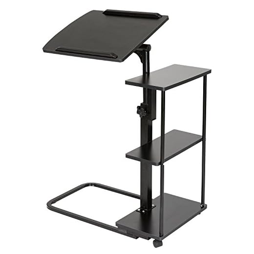 DOEWORKS Laptop Desk Height Adjustable Tray Side Table for Bed or Sofa, Black Overbed Table with Wheels