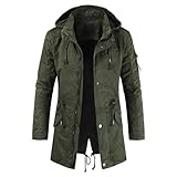 DGHM-JLMY Men Full-Zip Hood Cotton Parka Jacket Coat Long Back Split Collar Hooded Windbreaker Mid-Long Military Coat Pockets (Army Green,3X-Large)