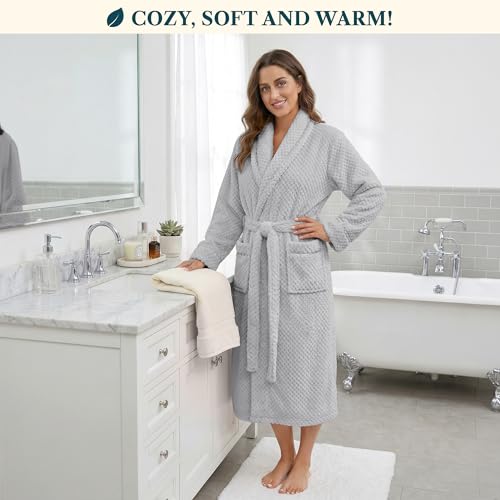 Image of PAVILIA Plush Robe for Women, Soft Fleece Long Spa Robe, Ladies Bathrobe with Pockets