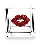 THE QUEENS' JEWELS Red Lips Jeweled 4x4 Candleholder Vase - Unique Gift for Women, Birthday, Cute, Fun, Not Painted, Decorated, Bling, Bedazzled, Rhinestone