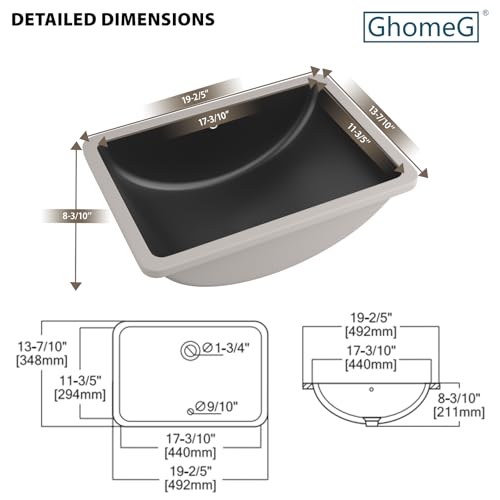 Lavabo de salle de bain encastrable noir de style évier rectangulaire moderne