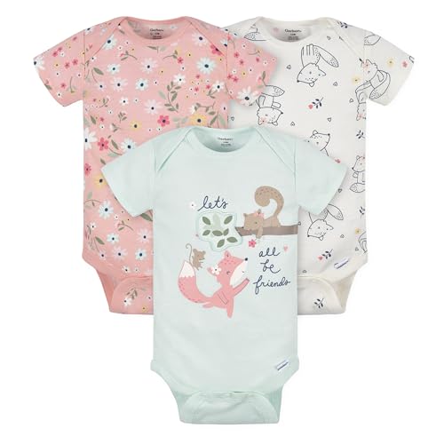 Gerber Baby 5-Pack Short Sleeve Variety Onesies Bodysuits (3 Pack Let's All Be Friends, 0-3 Months)