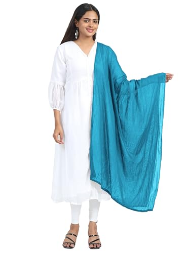 Image of Miraan Solid Pure Cotton Dupatta with Pom Pom Border, 2.25 meters length (DUPCOTTON)