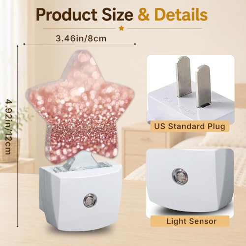 Image of Star Night Light Plug in, Pink Glittering Dusk to Dawn Sensor Night Light, Soft Glow Lamp for Kids Bedroom Nursery Hallway Bathroom, Energy Saving Compact Design