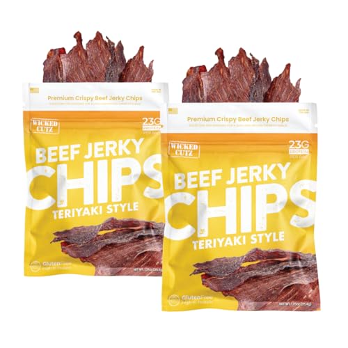 Wicked Cutz Teriyaki Beef Jerky Chips, 14g Protein per Bag,