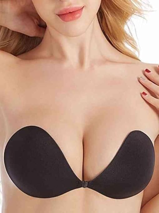 Adhesive Bra Reusable Strapless Self Silicone Push-up Invisible Sticky Bras for Backless Dress Black Colour