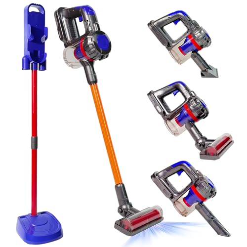 VARANO 3-in-1 Kinderstaubsauger mit echter Saugfunktion – Kinder Staubsauger mit Saugleistung, realistisches Rollenspiel & Montessori Lernspielzeug für Jungen & Mädchen ab 3 Jahren (Rot/Violett)