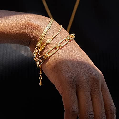Image of FRUMOS Dainty Layering Bracelets for Women 18 k Gold Plated Fashion Adjustable Chunky Cuban Paperclip Link Chain Bracelets Jewelry for Women Gift