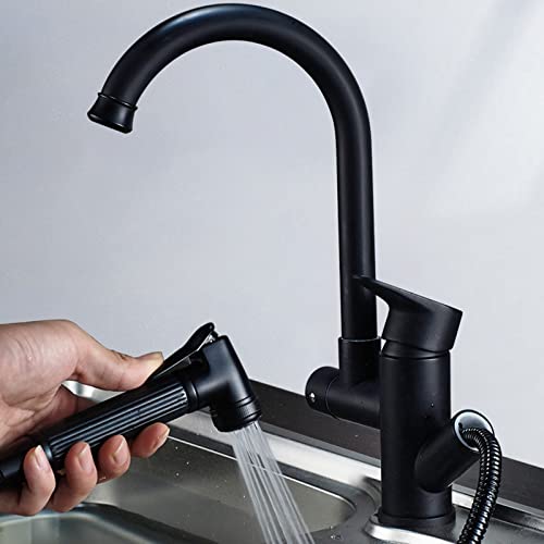 Grifo de cocina de latón negro mate monomando con caño extraíble y vías independientes 2